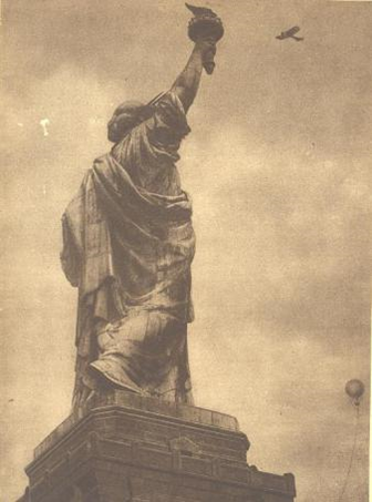 The highlight of the 10-day Belmont Park International Aviation Tournament in 1910 was a race to the Statue of Liberty. Pictured here is John Moisant.