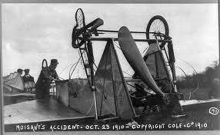 John Moisant’s plane after the crash in cattle stock yards near New Orleans, 1910
