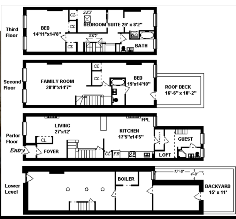  Here is a recent floor plan for Caroline Ewen's house at 105 East 101st Street. Can you image dozens of cats in every room and in the backyard?  