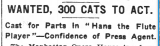 Cats Wanted for Manhattan Opera House. 