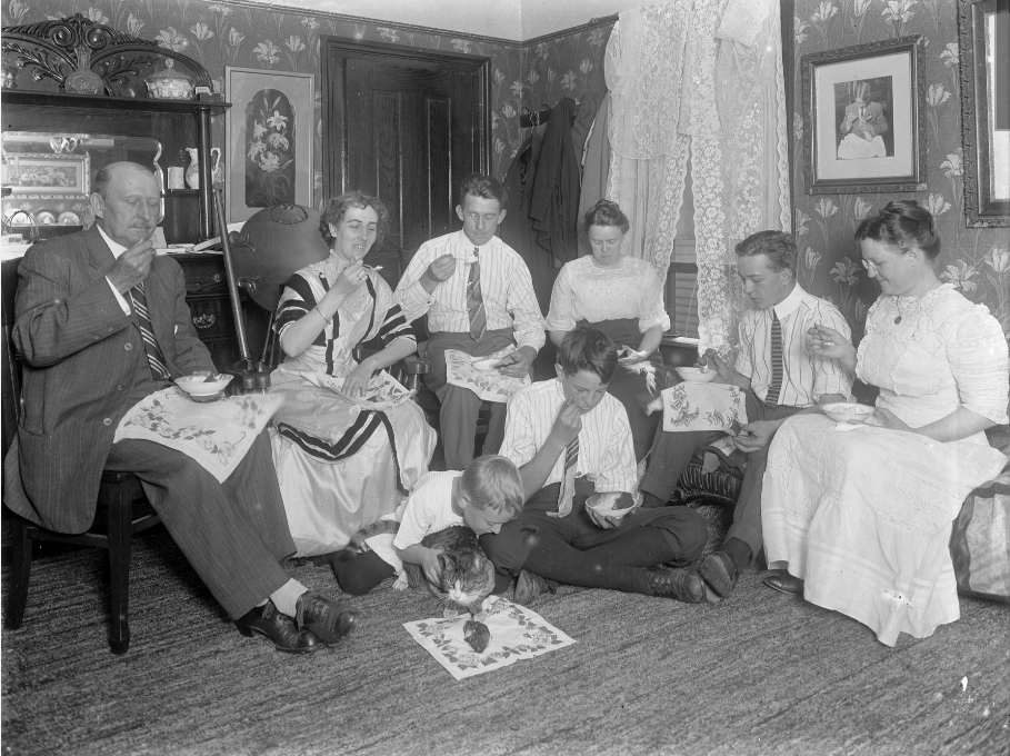 James Welty, Walter Welty, Belle Hassler Welty, Ethel Gray Magaw Hassler, William Gray Hassler, Reddy the cat, and unidentified others seated in an unidentified sitting room eating cake and ice cream, undated.
William Davis Hassler
