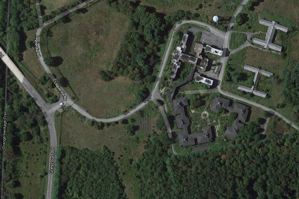 Aerial view of the former Camp LaGuardia adjacent to the Heritage Rail Trail. 