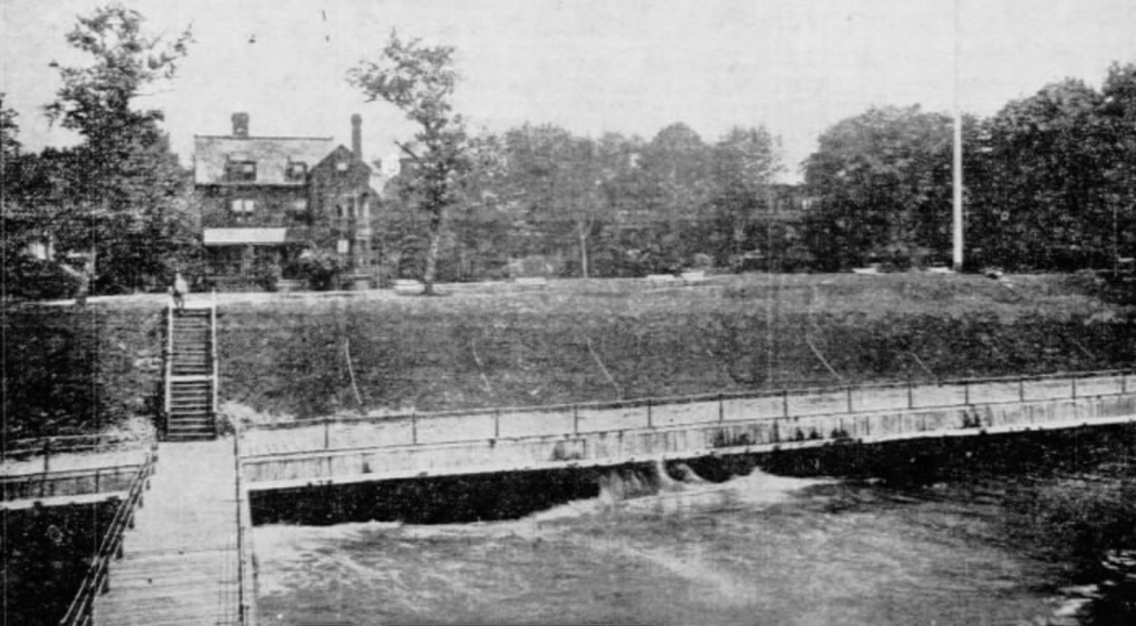 A view of the original Marine and Field clubhouse from the dock that lead to the boathouse. Former Carl Recknagel residence.