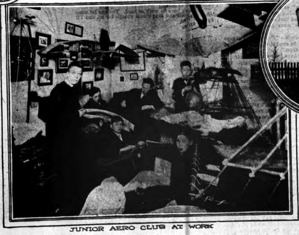 Emma Lillian Todd's living room at 131 West 23rd Street served as a meeting place for the Junior Aero Club in 1908. 