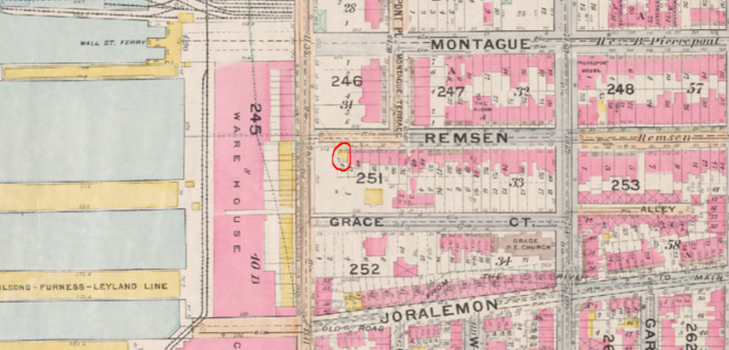 The little frame house at 8 Remsen Street as noted on this 1898 Hugo Ullitz map. 