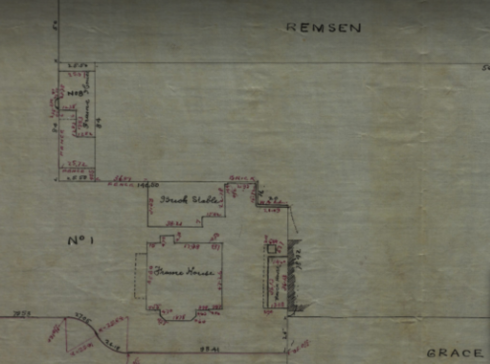 1894 map of the Prentice Estate at 1 Grace Court. The frame house at 8 Remsen Street
