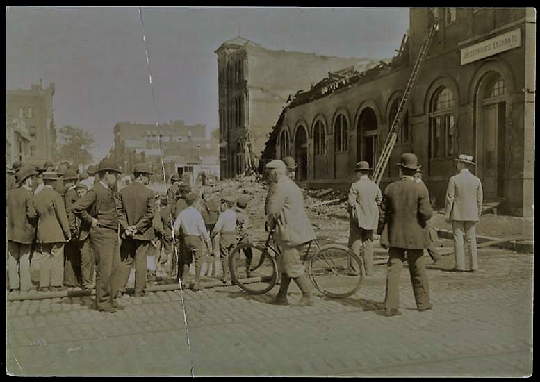 The ruins of the American Horse Exchange at 1642 Broadway between 50th and 51st Streets after a fatal fire in 1896. Museum of the City of New York
