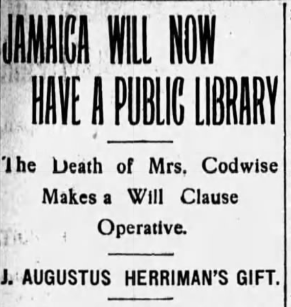 Jamaica to have public library, 1904