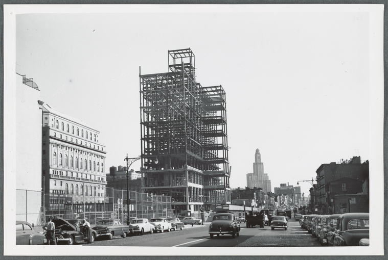 Brooklyn House of Detention under construction, 1954. Atlantic Avenue, State Street