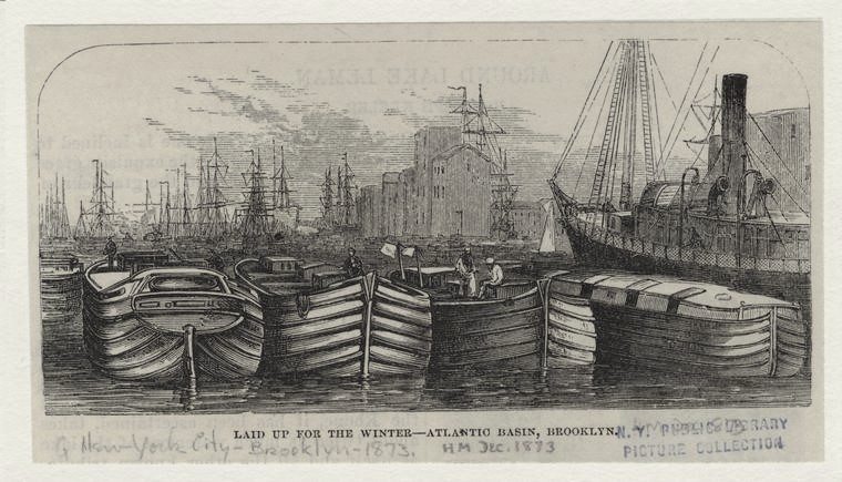 A colony of winter refugees at the Atlantic Basin in 1873. New York Public Library Digital Collections