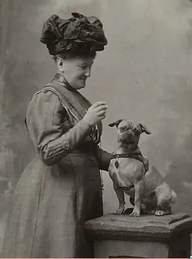Vintage woman with pug