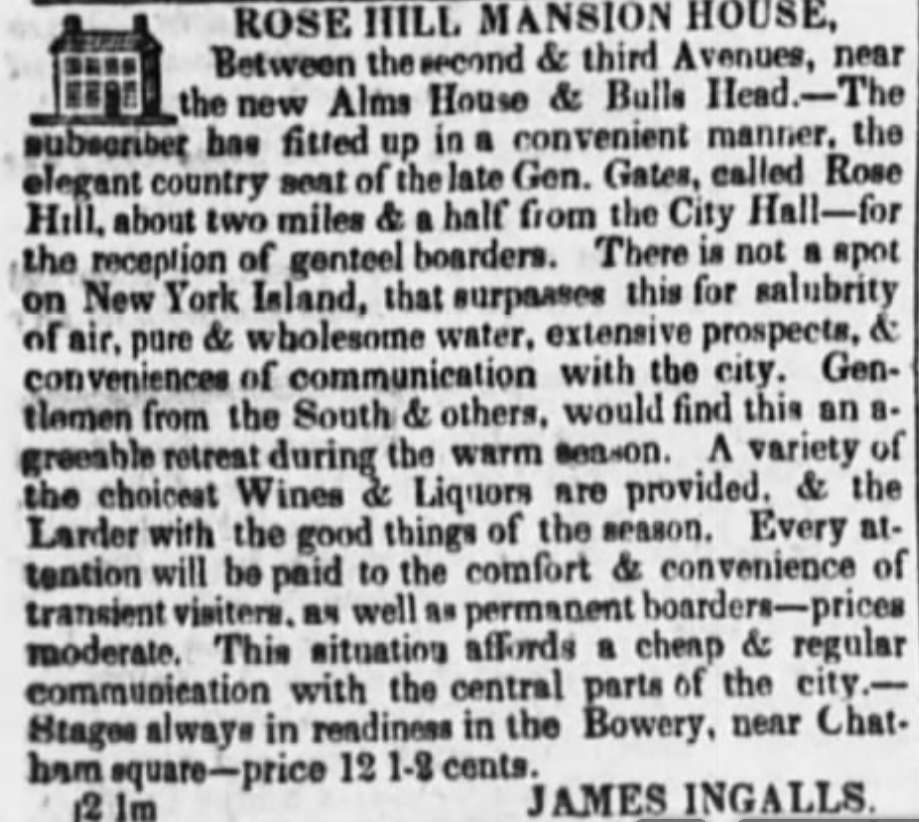 1830 ad for Rose Hill Mansion