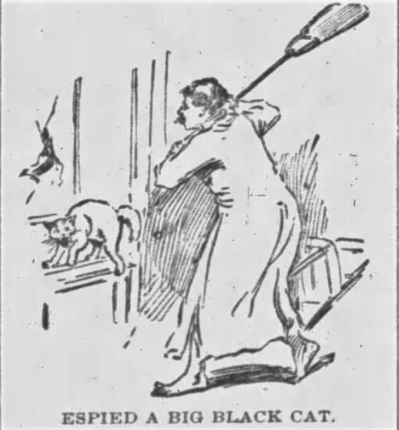Alexander S. Thweatt ticket agent for Southern Railway, battles a black cat, 1900.