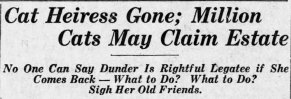 Carnegie Cat missing, Muncie Evening News, 1925