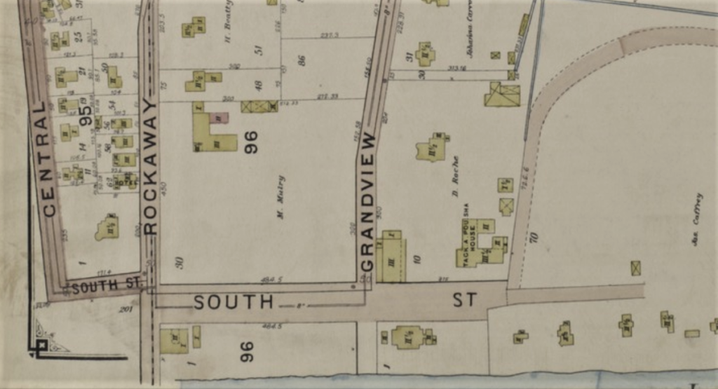 1901 map of Far Rockaway, Roche's Tack-a-Pou-Sha House hotel. 