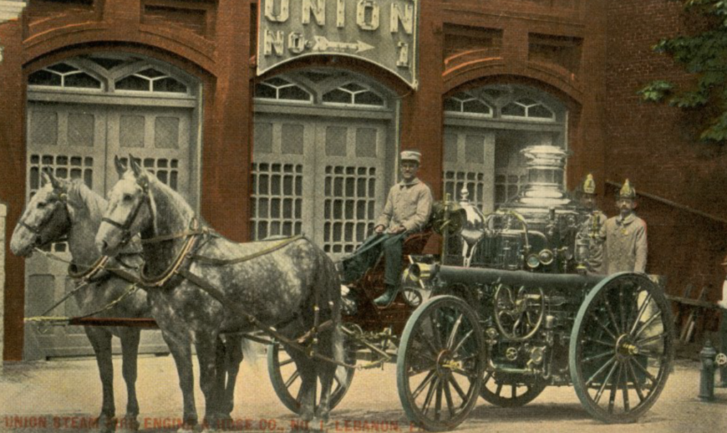 Amoskeag steam fire engine with horses