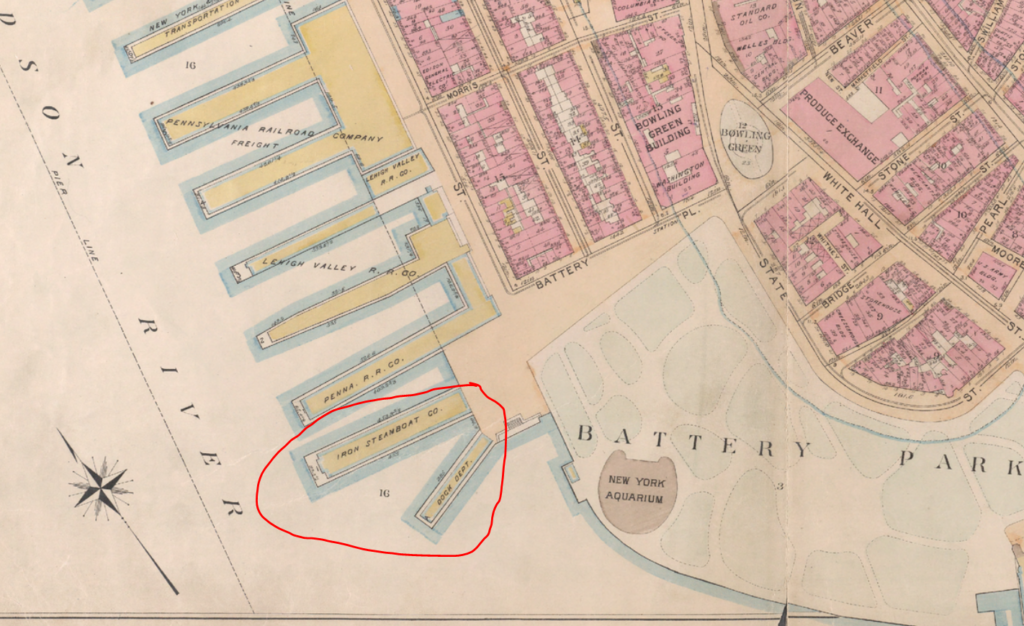 Pier A, home to the Harbor Police, and Pier 1, 1897 map.