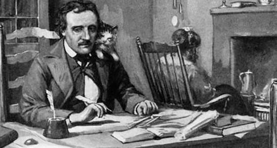 Edgard Allan Poe and Caterina the cat at Poe Cottage in the Bronx