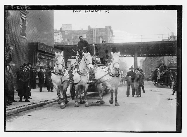 Jerry began his career with Hook and Ladder (Truck) 7 in 1876. This photo was taken around 1910. Library of Congress Collections 