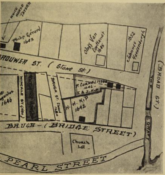 Hendrick and Tryntie Kip built their home on Bridge Street, just west of Broad Street.