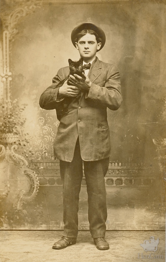 Vintage man with cat