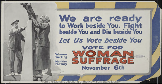 New York voted to give women the vote to right on November 6, 1917. New York State Library