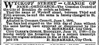 Wyckoff Street changes to St. Marks Place, 1880