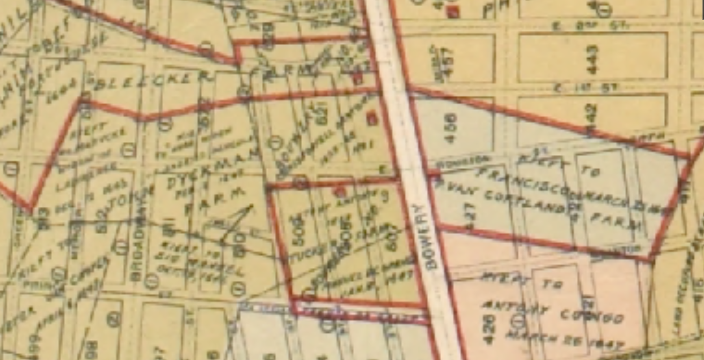 Stokes Landmark Map of Original Grants and Farms; Bowery Lane